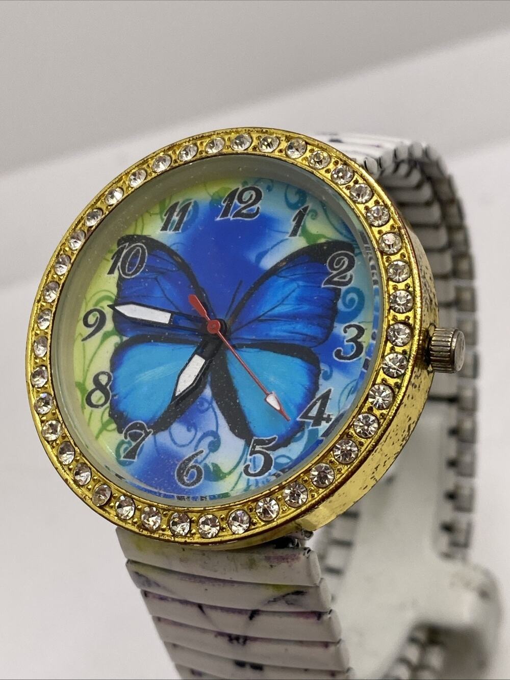 Womens Butterfly Stretch Watch Works New Battery